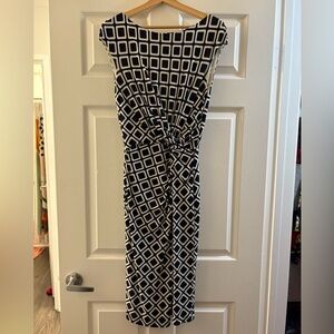 Lauren by Ralph Lauren Black and White Ruched Sheath Cocktail or Work Dress